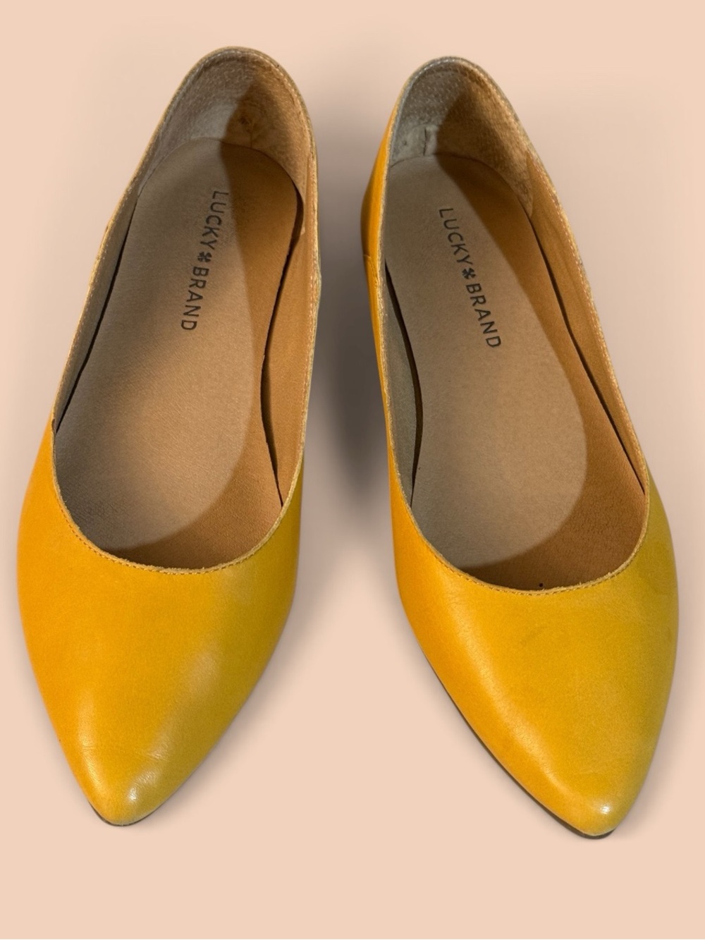 Lucky Brand (size 7.5) Mustard Yellow Leather Pointed Toe Ballet Flats - Picture 4 of 6